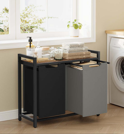 Rootz Laundry Storage Unit - Washing Basket Organizer - MDF & Steel - Space Saving - 73cm x 33cm x 72cm