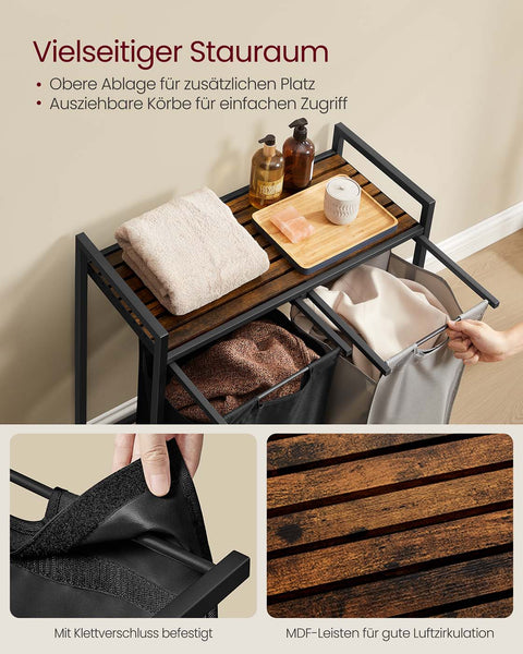 Rootz Laundry Storage Unit - Washing Basket Organizer - MDF & Steel - Space Saving - 73cm x 33cm x 72cm