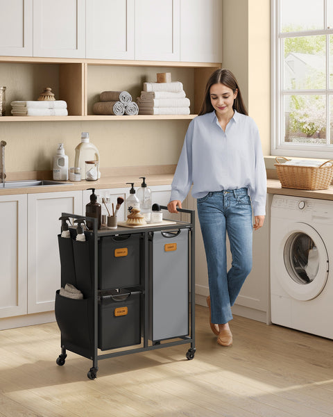 Rootz Laundry Basket Organizer - Clothes Sorter - Hamper with 3 Compartments - Oxford Fabric - 68.6cm x 33cm x 80.5cm