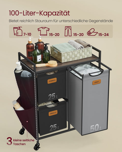 Rootz Laundry Basket Organizer - Clothes Sorter - Hamper with 3 Compartments - Oxford Fabric - 68.6cm x 33cm x 80.5cm