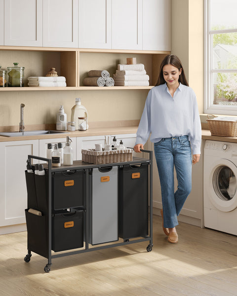 Rootz Laundry Sorter 4-Compartment - Clothes Organizer - Washing Sorter - Space Saver - 98.6cm x 33cm x 80.5cm