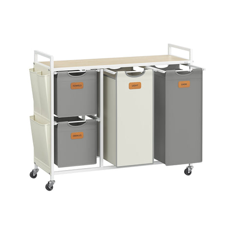 Rootz 4 Compartment Laundry Basket - Clothes Sorter - Washing Organizer - Sturdy Steel Frame - 98.6cm x 33cm x 80.5cm