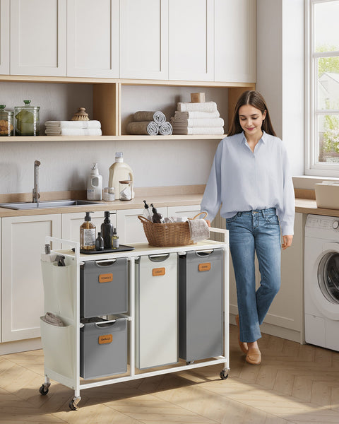 Rootz 4 Compartment Laundry Basket - Clothes Sorter - Washing Organizer - Sturdy Steel Frame - 98.6cm x 33cm x 80.5cm