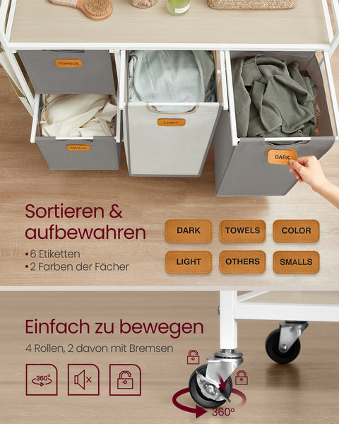 Rootz 4 Compartment Laundry Basket - Clothes Sorter - Washing Organizer - Sturdy Steel Frame - 98.6cm x 33cm x 80.5cm