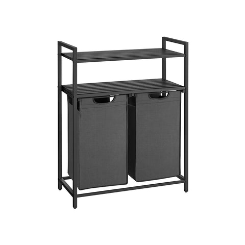 Rootz Laundry Basket with Shelves - Storage Bin - Clothes Hamper - MDF Steel Oxford Fabric - 73cm x 33cm x 92cm - 9.3kg - 30kg Capacity