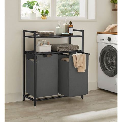 Rootz Laundry Basket with Shelves - Storage Bin - Clothes Hamper - MDF Steel Oxford Fabric - 73cm x 33cm x 92cm - 9.3kg - 30kg Capacity