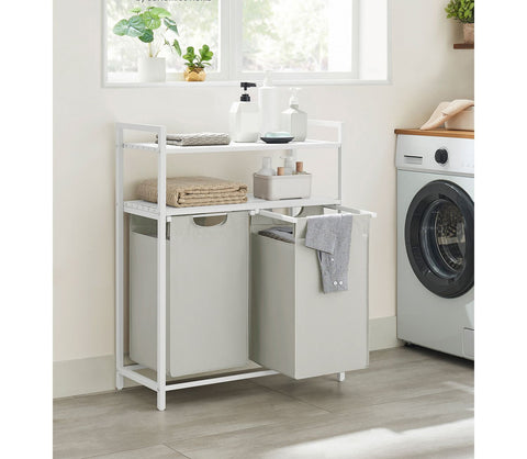 Rootz Laundry Basket 2 x 46L with Shelves - Clothes Organizer - Hamper with Storage - MDF & Steel - 73cm x 33cm x 92cm