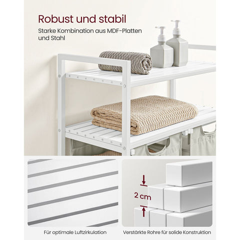 Rootz Laundry Basket 2 x 46L with Shelves - Clothes Organizer - Hamper with Storage - MDF & Steel - 73cm x 33cm x 92cm