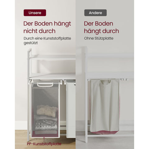 Rootz Laundry Basket 2 x 46L with Shelves - Clothes Organizer - Hamper with Storage - MDF & Steel - 73cm x 33cm x 92cm