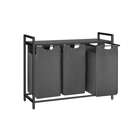 Rootz Laundry Basket with Shelf - Black-Gray Organizer - Storage Bins - Medium Density Fiberboard - Steel Frame - MDF - 92.5cm x 33cm x 72cm