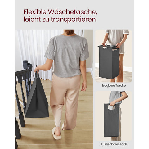 Rootz Laundry Basket with Shelf - Black-Gray Storage Organizer - MDF Steel Oxford Cloth - Large Capacity - Easy Assembly - Space Saving Design - 92.5cm x 33cm x 72cm