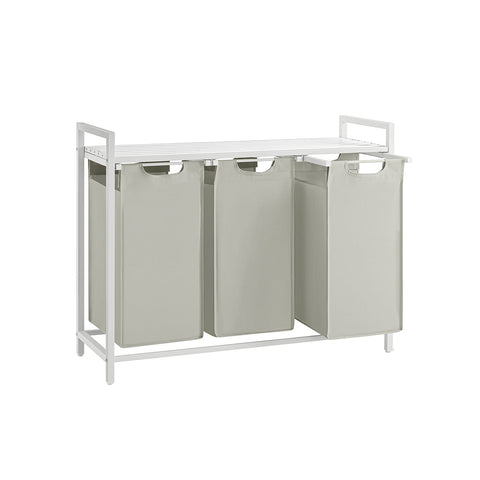 Rootz White Laundry Basket with Shelf - Storage Organizer - Clothes Hamper - MDF Steel Oxford Cloth - 92.5cm x 33cm x 72cm - 25cm x 30cm x 51cm - 8.1kg - 30kg Capacity - 2 Bags - 1 Shelf - 1 Accessory Package