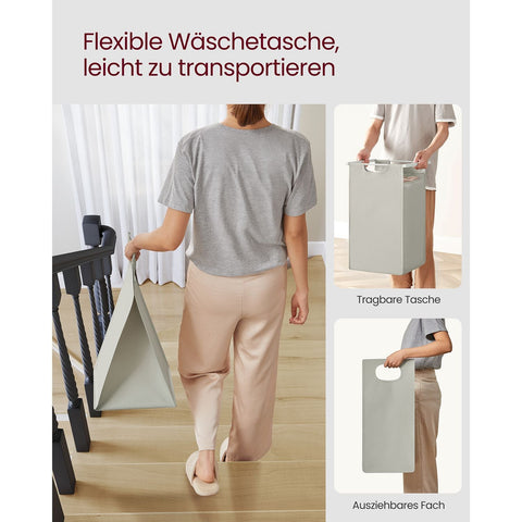 Rootz White Laundry Basket with Shelf - Storage Organizer - Clothes Hamper - MDF Steel Oxford Cloth - 92.5cm x 33cm x 72cm - 25cm x 30cm x 51cm - 8.1kg - 30kg Capacity - 2 Bags - 1 Shelf - 1 Accessory Package