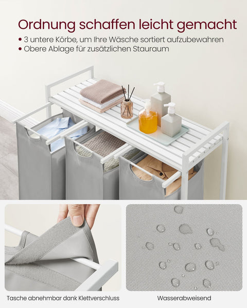 Rootz Laundry Basket 3 Compartments - Clothes Sorter - Organizing Bins - 3 x 38L Capacity - 92.5cm x 33cm x 72cm - Oxford Fabric