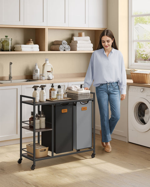 Rootz 2 Compartment Laundry Basket - Washing Sorter - Clothes Organizer - Durable Steel Frame - 87 x 33 x 80.5cm