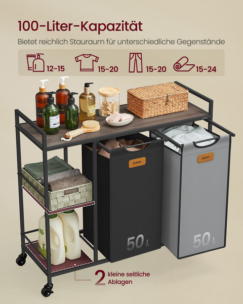 Rootz 2 Compartment Laundry Basket - Washing Sorter - Clothes Organizer - Durable Steel Frame - 87 x 33 x 80.5cm