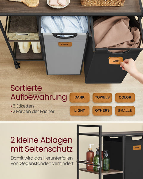 Rootz 2 Compartment Laundry Basket - Washing Sorter - Clothes Organizer - Durable Steel Frame - 87 x 33 x 80.5cm