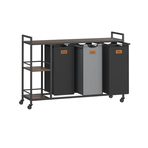 Rootz Laundry Basket 3 Compartments - Clothes Organizer - Rolling Sorter - 117cm x 33cm x 80.5cm - Steel & Oxford Fabric
