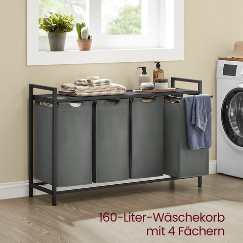 Rootz Laundry Storage Rack - Clothes Organizer - MDF and Steel - Oxford Cloth - 116cm x 33cm x 72cm - Large Capacity - Black-Gray