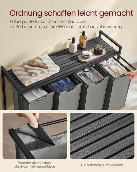 Rootz Laundry Storage Rack - Clothes Organizer - MDF and Steel - Oxford Cloth - 116cm x 33cm x 72cm - Large Capacity - Black-Gray