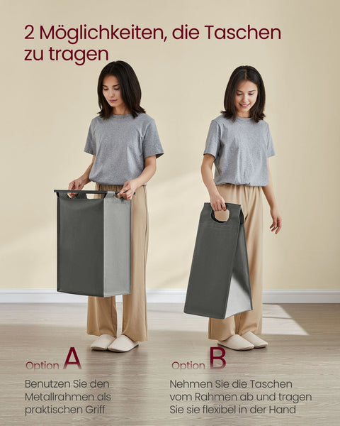 Rootz Laundry Storage Rack - Clothes Organizer - MDF and Steel - Oxford Cloth - 116cm x 33cm x 72cm - Large Capacity - Black-Gray