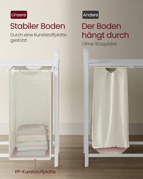 Rootz Laundry Storage Rack - White Organizer - MDF & Steel - Oxford Cloth Bags - Heavy Duty - 116cm x 33cm x 72cm