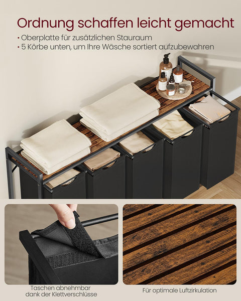 Rootz Washing Basket with Shelf - Storage Organizer - Laundry Holder - Oxford Fabric - 143.5 x 33 x 72 cm