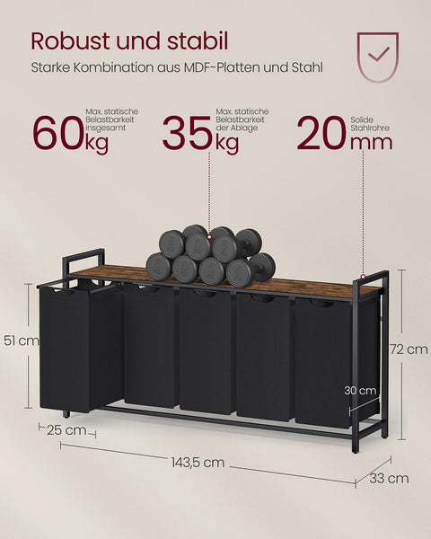 Rootz Washing Basket with Shelf - Storage Organizer - Laundry Holder - Oxford Fabric - 143.5 x 33 x 72 cm