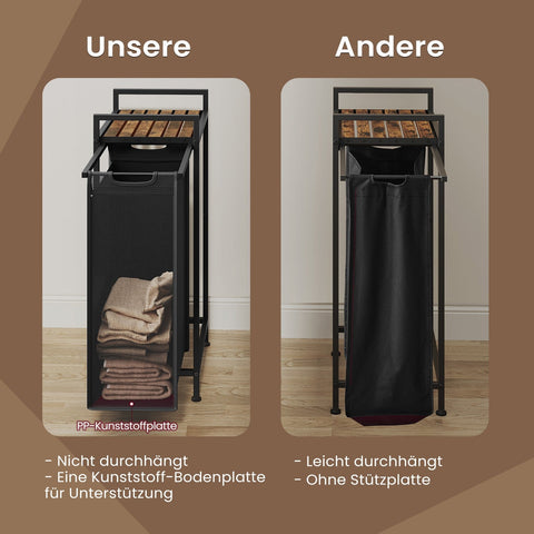 Rootz Laundry Collector with Shelf - Laundry Basket - Laundry Bag - Space-Saving Design - 42 x 28 x 75 cm