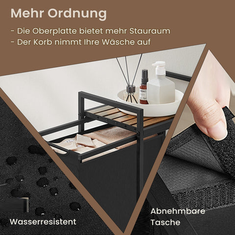 Rootz Laundry Collector with Shelf - Laundry Basket - Laundry Bag - Space-Saving Design - 42 x 28 x 75 cm