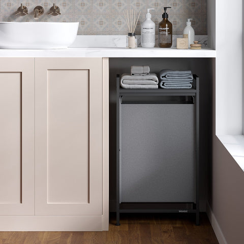 Rootz Grey Laundry Basket - Laundry Collector - Laundry Bag - Space-Saving Shelf - 42cm x 28cm x 75cm