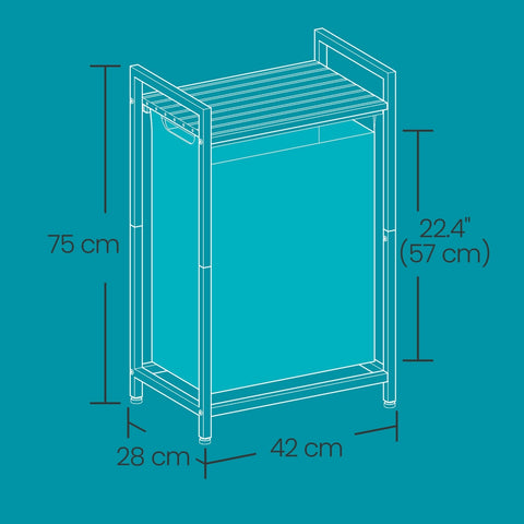 Rootz Grey Laundry Basket - Laundry Collector - Laundry Bag - Space-Saving Shelf - 42cm x 28cm x 75cm