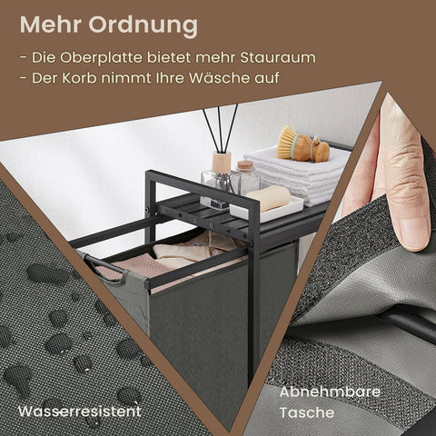 Rootz Laundry Basket - Laundry Collector with Shelf - Laundry Bag - Space-Saving Design - 50.1 x 33.1 x 72.1 cm