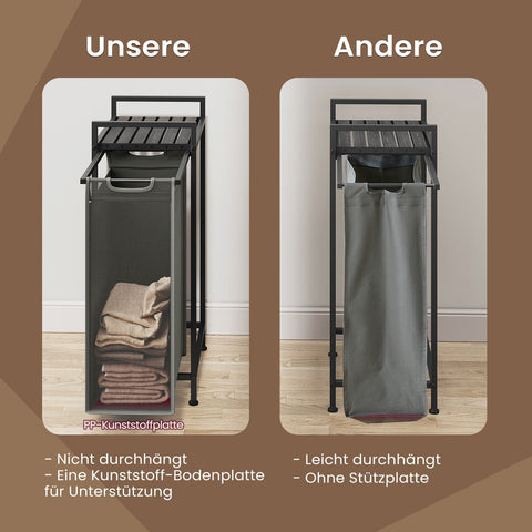 Rootz Laundry Basket - Laundry Collector with Shelf - Laundry Bag - Space-Saving Design - 50.1 x 33.1 x 72.1 cm