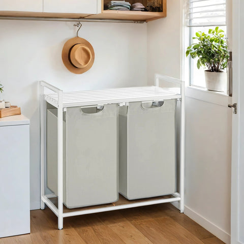 Rootz Laundry Basket 2 Compartments - Laundry Collector - Laundry Box - Space-Saving Shelf - 73 x 33 x 72 cm