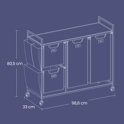 Rootz Washing Sorter - Laundry Organizer - Storage Unit - Space Saving - 98.6 x 33 x 80.5 cm