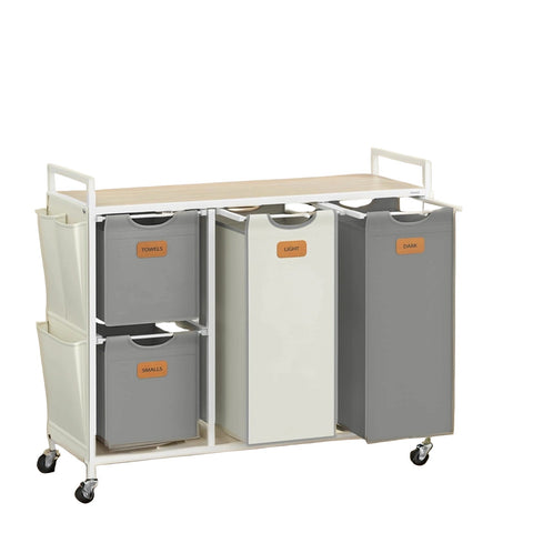 Rootz Laundry Sorter – Washing Organizer – Storage Solution – Durable Steel – 98.6cm x 33cm x 80.5cm – White_ Grey