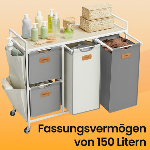 Rootz Laundry Sorter – Washing Organizer – Storage Solution – Durable Steel – 98.6cm x 33cm x 80.5cm – White_ Grey