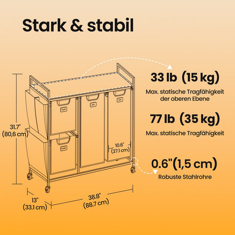 Rootz Laundry Sorter – Washing Organizer – Storage Solution – Durable Steel – 98.6cm x 33cm x 80.5cm – White_ Grey