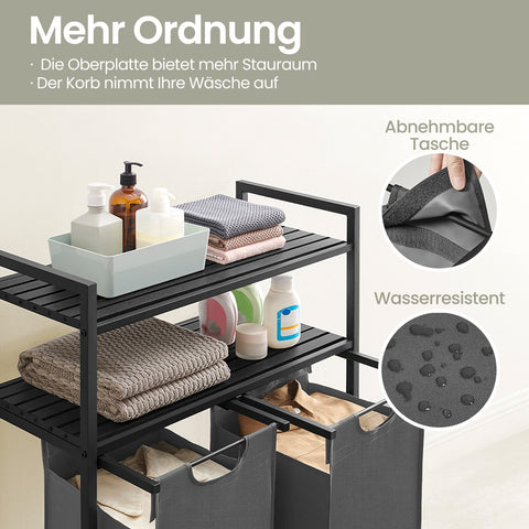 Rootz Laundry Basket 2 Compartments - Laundry Collector - Laundry Bag - Organize Efficiently - 73cm x 33cm x 92cm