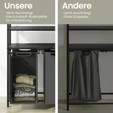 Rootz Laundry Basket 2 Compartments - Laundry Collector - Laundry Bag - Organize Efficiently - 73cm x 33cm x 92cm