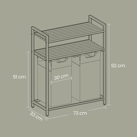 Rootz Laundry Basket - Laundry Collector - Laundry Bin - Extendable & Removable Bags - 73cm x 33cm x 92cm