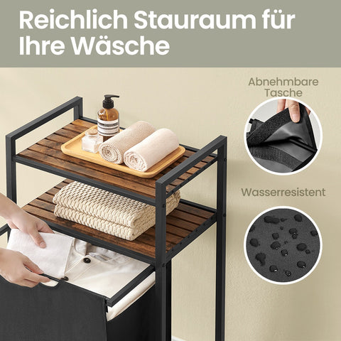 Rootz Laundry Collecting Basket - Laundry Collector - 2 Shelves - Removable Bag - Space Saver - 50x33x92cm