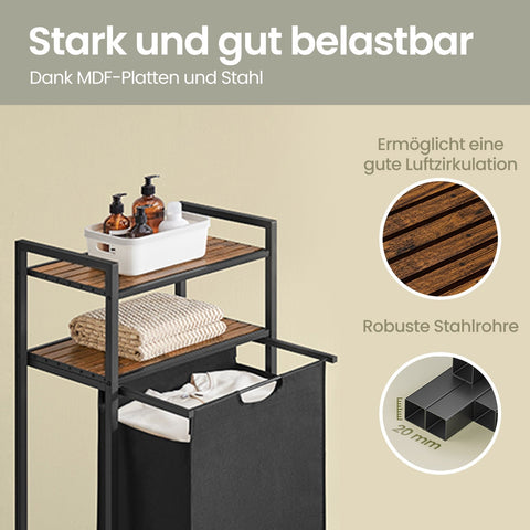 Rootz Laundry Collecting Basket - Laundry Collector - 2 Shelves - Removable Bag - Space Saver - 50x33x92cm