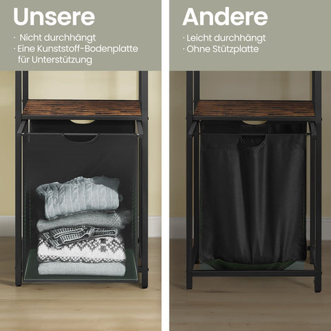 Rootz Laundry Collecting Basket - Laundry Collector - 2 Shelves - Removable Bag - Space Saver - 50x33x92cm