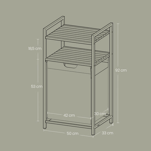 Rootz Laundry Collecting Basket - Laundry Collector - 2 Shelves - Removable Bag - Space Saver - 50x33x92cm