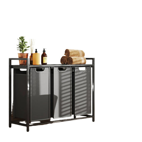 Rootz 3 Compartment Laundry Basket - Laundry Collector - Laundry Box - 92.5 x 33 x 72 cm - MDF & Steel