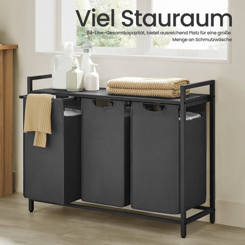 Rootz 3 Compartment Laundry Basket - Laundry Collector - Laundry Box - 92.5 x 33 x 72 cm - MDF & Steel