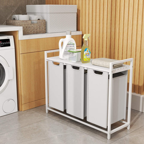 Rootz 3 Compartment Laundry Basket - Laundry Collector - Laundry Box - Space-Saving Design - 92.5cm x 33cm x 72cm