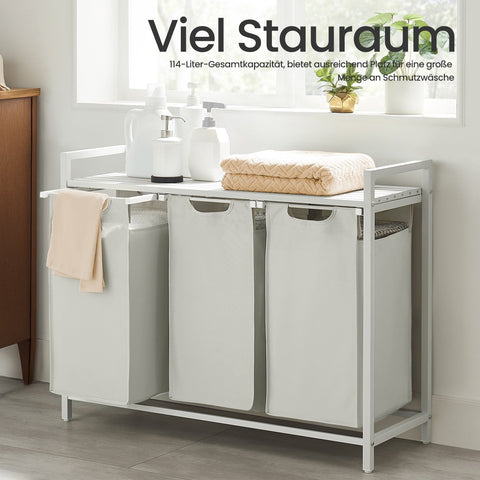 Rootz 3 Compartment Laundry Basket - Laundry Collector - Laundry Box - Space-Saving Design - 92.5cm x 33cm x 72cm